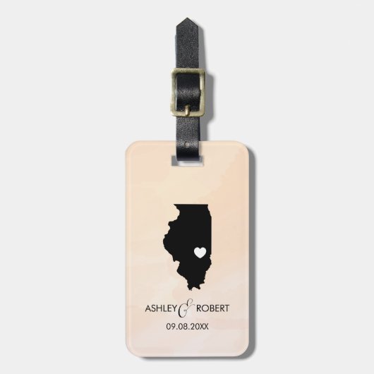 Illinois Map Wedding Luggage Tag, Couple's Name Gepäckanhänger (Vorderseite vertikal)