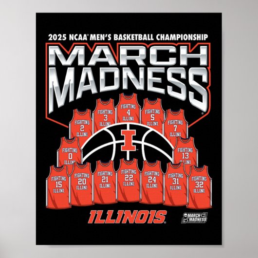 Illinois March Madness 2025 Men's Sketll Nil Poster (Vorne)
