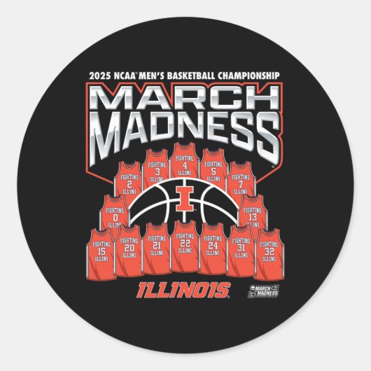 Illinois March Madness 2025 Men's Sketll Nil Runder Aufkleber (Vorderseite)