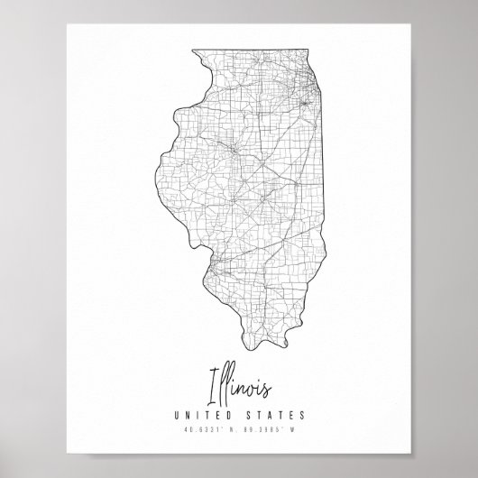 Illinois Minimal Street Map Poster (Vorne)