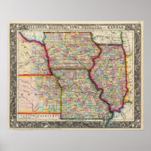 Illinois, Missouri, Iowa, Nebraska und Kansas Poster