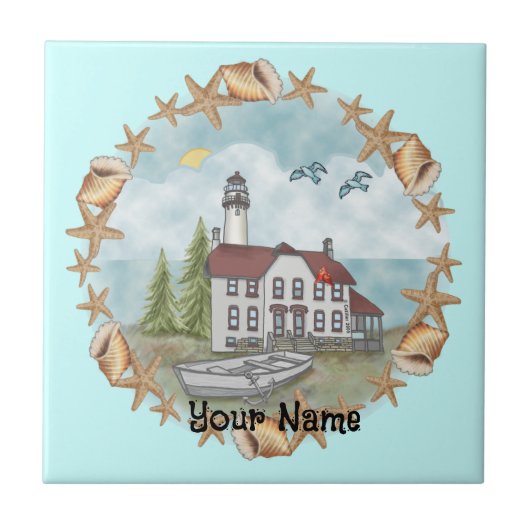 Illinois Muscheln Leuchtturm Tile Fliese (Vorderseite)