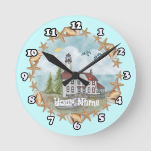 Illinois Muscheln Leuchtturmuhr Runde Wanduhr