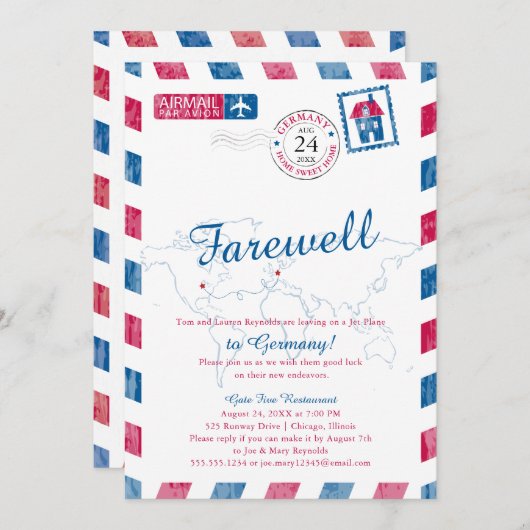 Illinois nach Deutschland Luftverkehr bewegen Einladung (Vorne/Hinten)