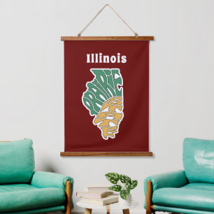 Illinois Nickname Word Art Wandteppich Mit Holzrahmen