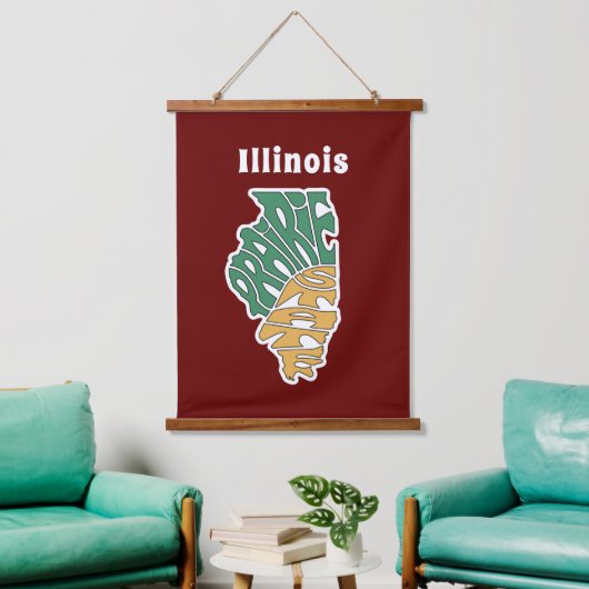 Illinois Nickname Word Art Wandteppich Mit Holzrahmen (Wohnzimmer)