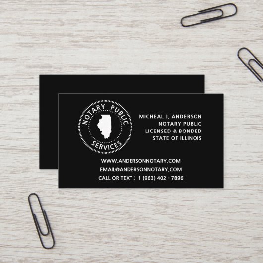 Illinois Notary Public Services Visitenkarte (Vorderseite/Rückseite Beispiel)