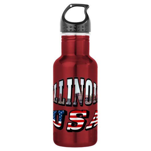 Illinois Picture und USA Flag Text Trinkflasche (Vorderseite)