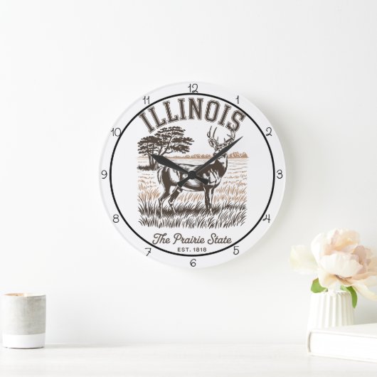 Illinois Prairie State Hirsch Große Wanduhr (Zuhause)