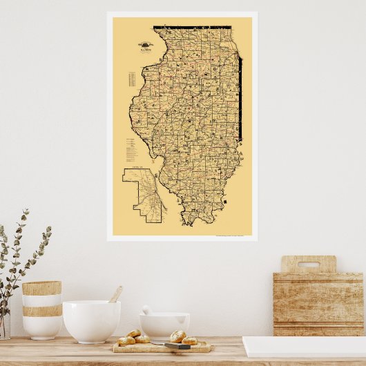Illinois Railroad Map 1897 Poster (Küche)