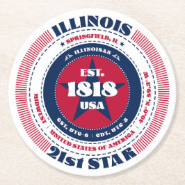 Illinois Red White Blue Typografie Runder Pappuntersetzer