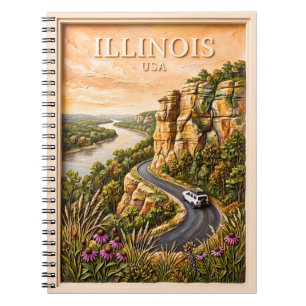 Illinois Roadtrip Vintage Flussklippen Landschaft Notizblock