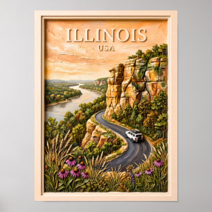 Illinois Roadtrip Vintage Flussklippen Landschaft Poster