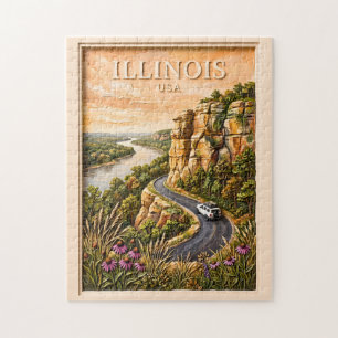 Illinois Roadtrip Vintage Flussklippen Landschaft Puzzle