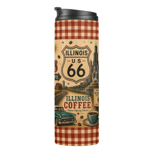 Illinois Route 66 Coffee Roadside Café Glow Thermosbecher (Nach rechts gedreht)