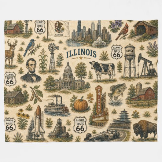 Illinois Route 66 gemütliche Skyline Fleecedecke (Vorderseite (Horizontal))