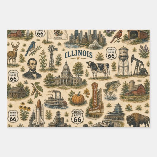 Illinois Route 66 Skyline-Geschenk Geschenkpapier Set (Vorderseite)