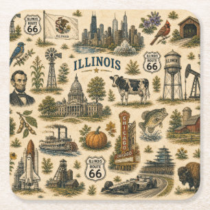 Illinois Route 66 Skyline Sips   Rechteckiger Pappuntersetzer