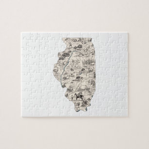 Illinois Shaped Vintag Picture Map Puzzle