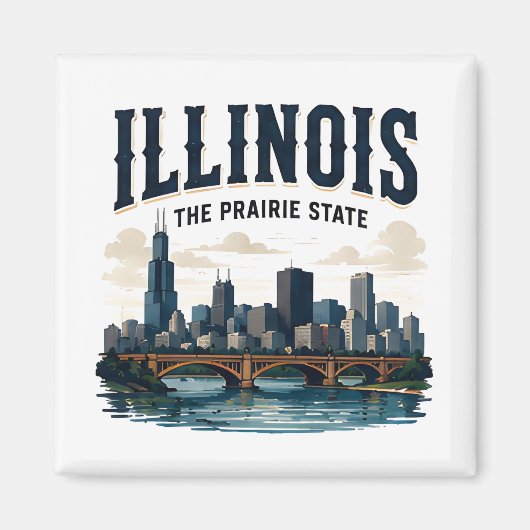 Illinois-Skyline und Prärie-Erbe Magnet (Vorne)