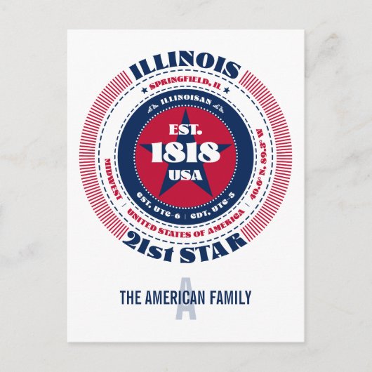 Illinois, Springfield, IL, Patriotisch, Monogramm Postkarte (Vorderseite)