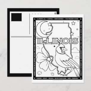 illinois Staat Form und Faktenfärbung Postkarte