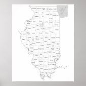 Illinois Staat Kontur Karte mit Landkreisen Poster (Vorne)