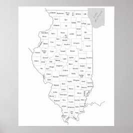 Illinois Staat Kontur Karte mit Landkreisen Poster