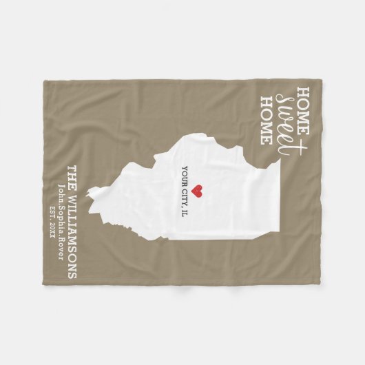 Illinois Staat Map Individuelle Name, Stadt, Datum Fleecedecke (Vorderseite (Horizontal))