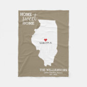 Illinois Staat Map Individuelle Name, Stadt, Datum Fleecedecke (Vorderseite)