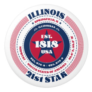 Illinois Staatsfakten Rot-Weiß-Blau-Typografie Keramikknauf