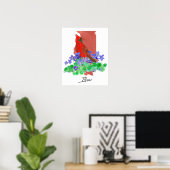 Illinois State Shape Cardinal Purple Wood Violets Poster (Heimbüro)