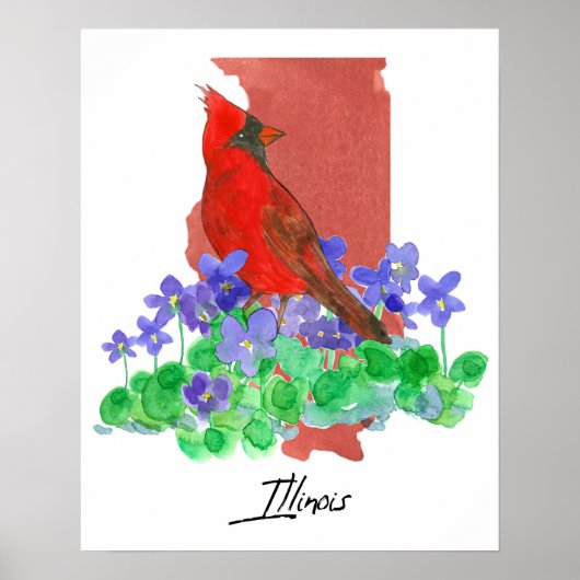 Illinois State Shape Cardinal Purple Wood Violets Poster (Vorne)