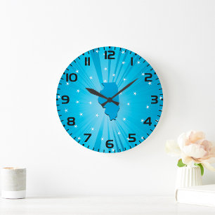 Illinois State Silhouette Blaue Sternenexplosion Große Wanduhr