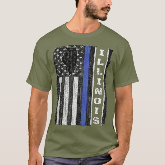 Illinois Thin Blue Line Police Week USA Flag Poliz T-Shirt (Vorderseite)