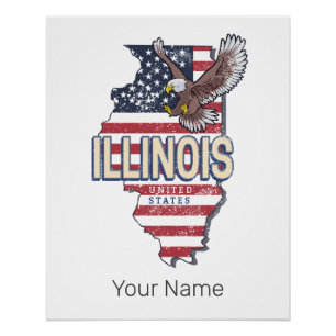 Illinois United Staaten Eagle Retro Map Vintag USA Poster