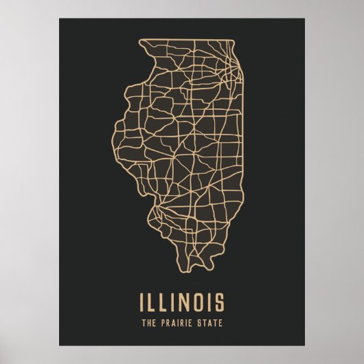 Illinois US-Staat-Roadmap - die Karte des Präriefe Poster (Vorne)
