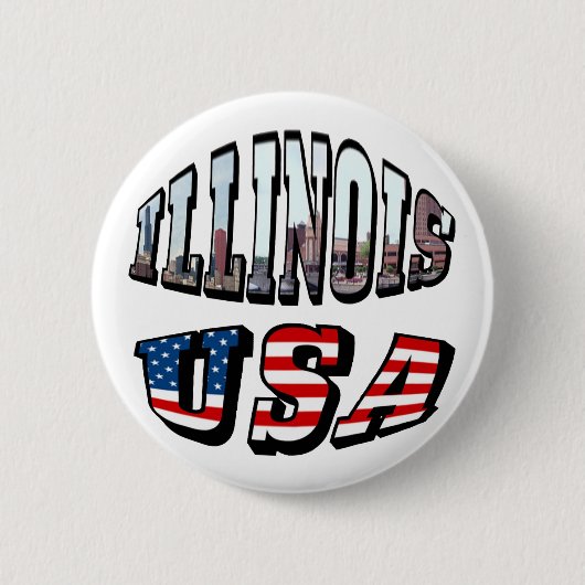 Illinois USA Flag & Staat Foto Text Button (Vorderseite)