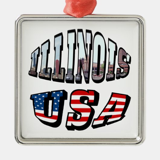 Illinois USA Flag & Staat Foto Text Ornament Aus Metall (Vorne)