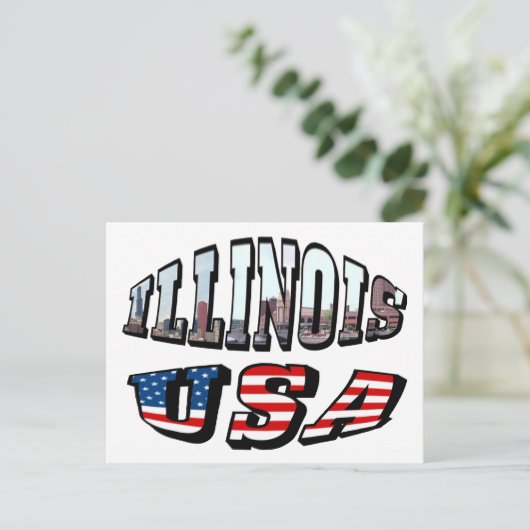 Illinois USA Flag & Staat Foto Text Postkarte (Stehend Vorderseite)