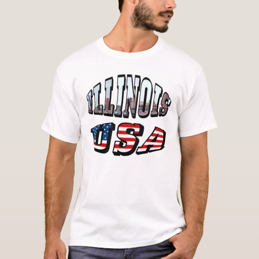 Illinois USA Flag & Staat Foto Text T-Shirt (Vorderseite)