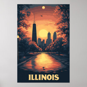 Illinois USA Kunst Vintage-Illustration Reise Poster