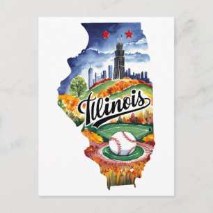 Illinois USA Staat Shaped Vintag Watercolor Postkarte