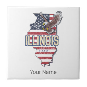Illinois Vereinigte Staaten Adler Retro Karte Vint Fliese
