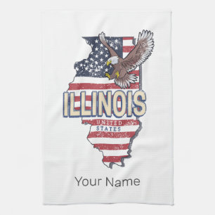 Illinois Vereinigte Staaten Adler Retro Karte Vint Geschirrtuch