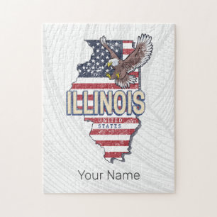 Illinois Vereinigte Staaten Adler Retro Karte Vint Puzzle