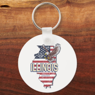 Illinois Vereinigte Staaten Adler Retro Karte Vint Schlüsselanhänger