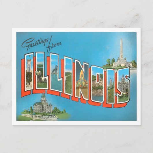 Illinois Vintag Big Letters Postkarte (Vorderseite)