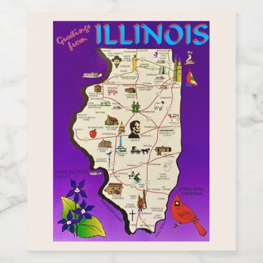 Illinois Vintag Map Weinetikett (Einzelnes Label)