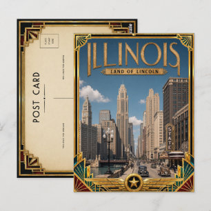 Illinois Vintage Art Deco Golden Age Postkarte